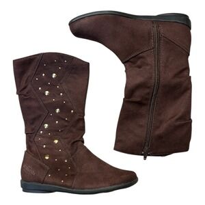 Disney WIZARDS of WAVERLY PLACE Girls Boots 12.5 Brown Gold Studded Mid Calf Y2K